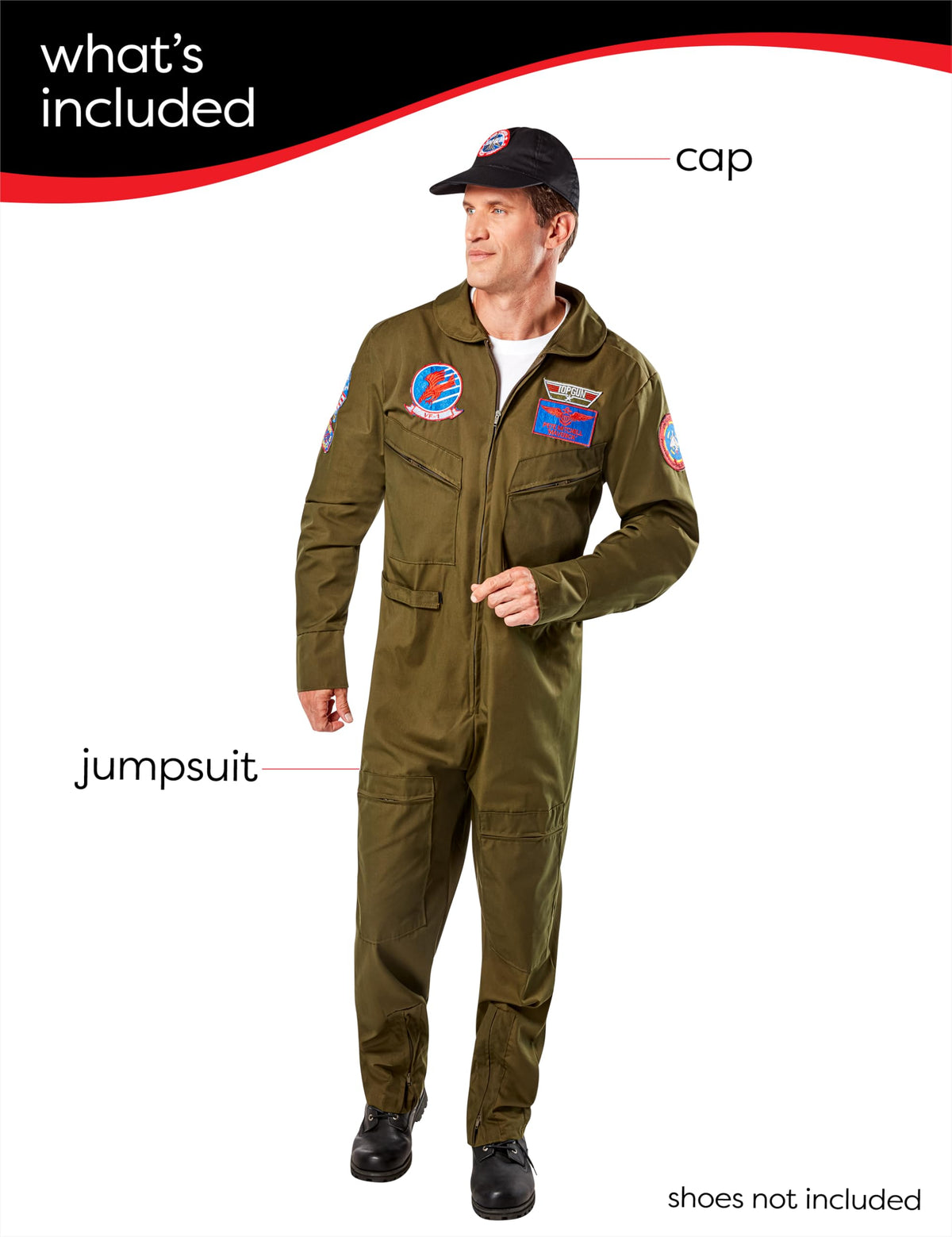 Rubies Adult Officially Licensed Deluxe Top Gun Costume for Themed Parties and Halloween, As Shown, Standard