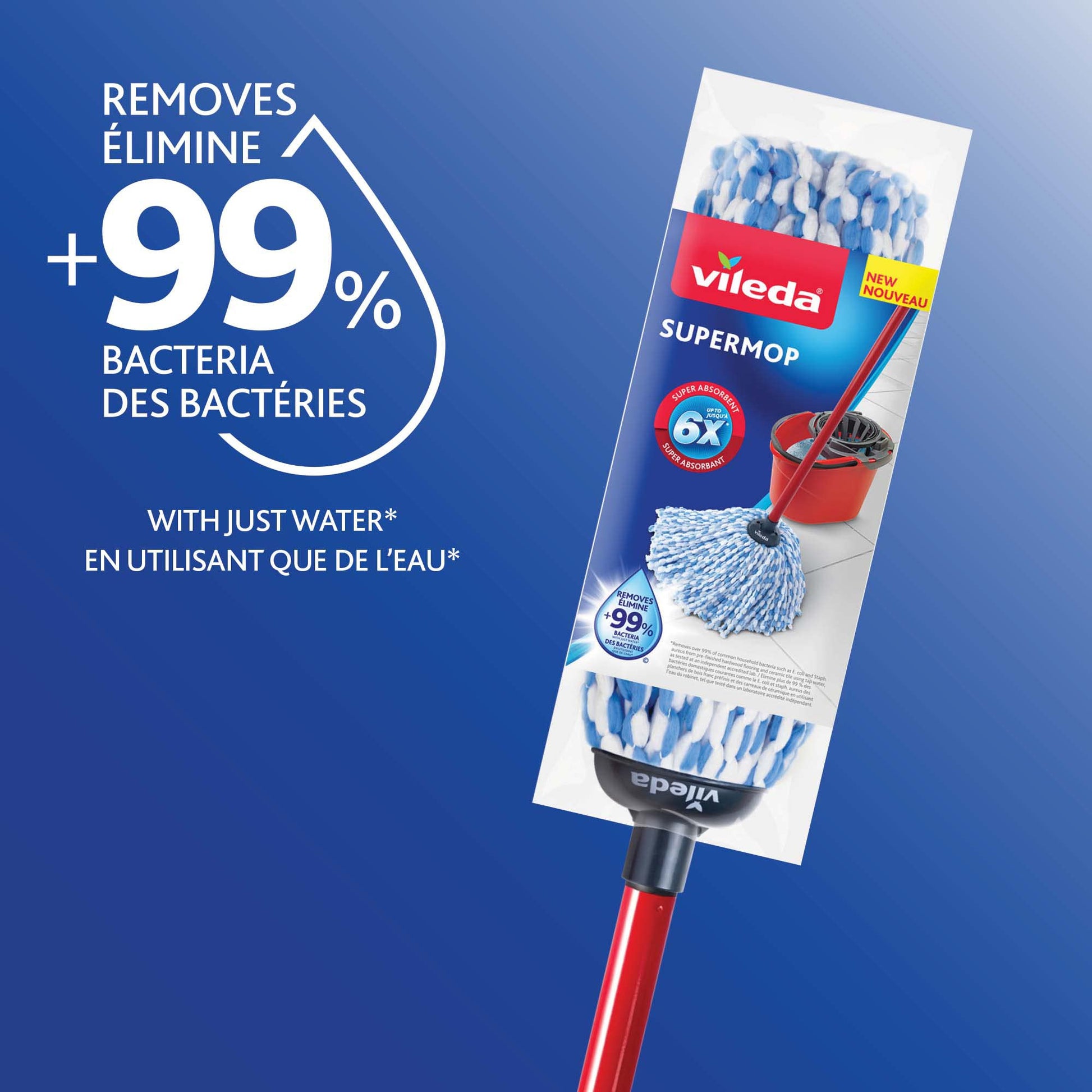 Vileda SuperMop and Bucket Set with 1 Extra Refill | Extendable Handle | Made of 100% Microfibre | Machine Washable Mop Head Vileda