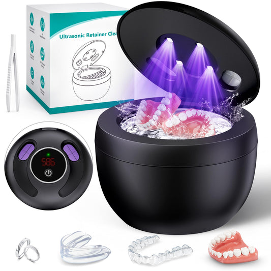 Upgraded Ultrasonic Retainer Cleaner Machine, 45kHz Ultrasonic Dentures Cleaner for Night Guards, Braces, Aligner, Toothbrush, Jewelry and More, 200ML Capacity, Black1 - Available at All In One Marketplace Canada