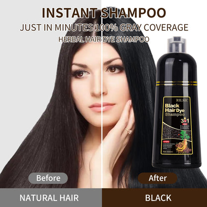 500ML Hair Color Shampoo for Women Men, Hair Dye Shampoo for Grey Hair Beard Coverage, Instant Colour Shampoo 3 in 1 - Long Lasting - Natural - Hair Coloring Hair in Minutes (Natural Black) - Available at All In One Marketplace Canada