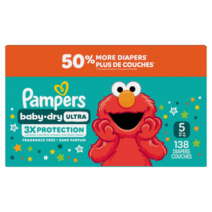 Pampers Baby Dry Ultra Diapers, Size 5 (20-37 lbs), 138 Count, Absorbent Disposable Diapers
