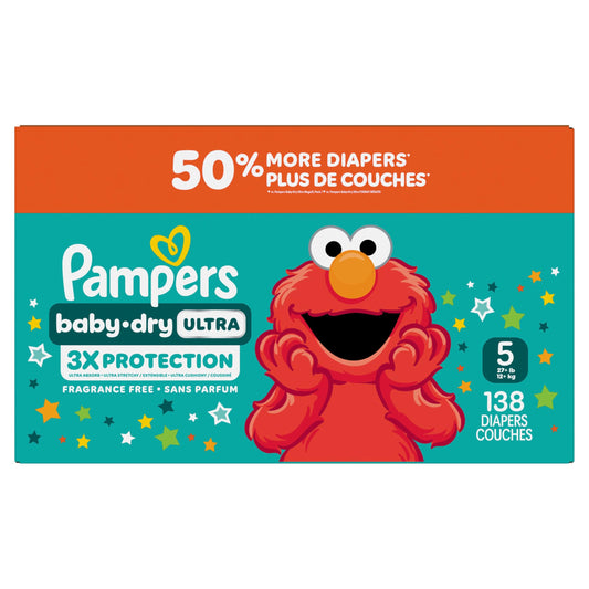 Pampers Baby Dry Ultra Diapers, Size 5 (20-37 lbs), 138 Count, Absorbent Disposable Diapers