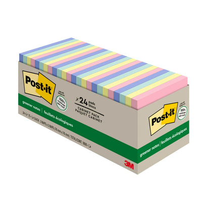 Post-it Greener Notes, 24 Bulk Sticky Note Pads, 3 x 3 in., Made with 100% Recycled Paper, Sweet Sprinkles Collection Post-It