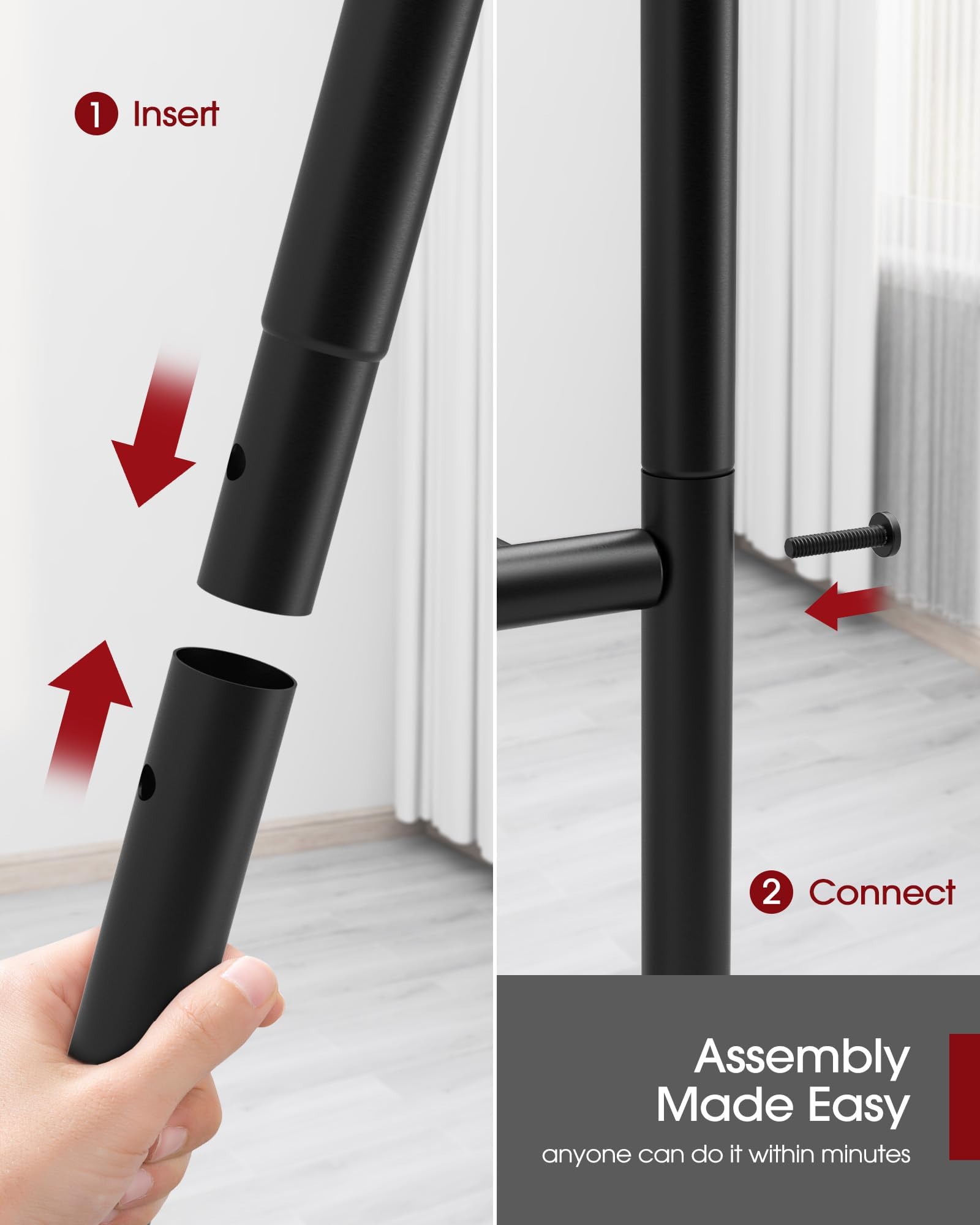 Sakugi 5 Tier Shelf - Heavy Duty Metal Storage Shelves with Adjustable Leveling Feet, Large Capacity Shelving Unit with Multiple Hooks for Kitchen, Pantry, Office (84 x 32 x 183 cm, Black)
