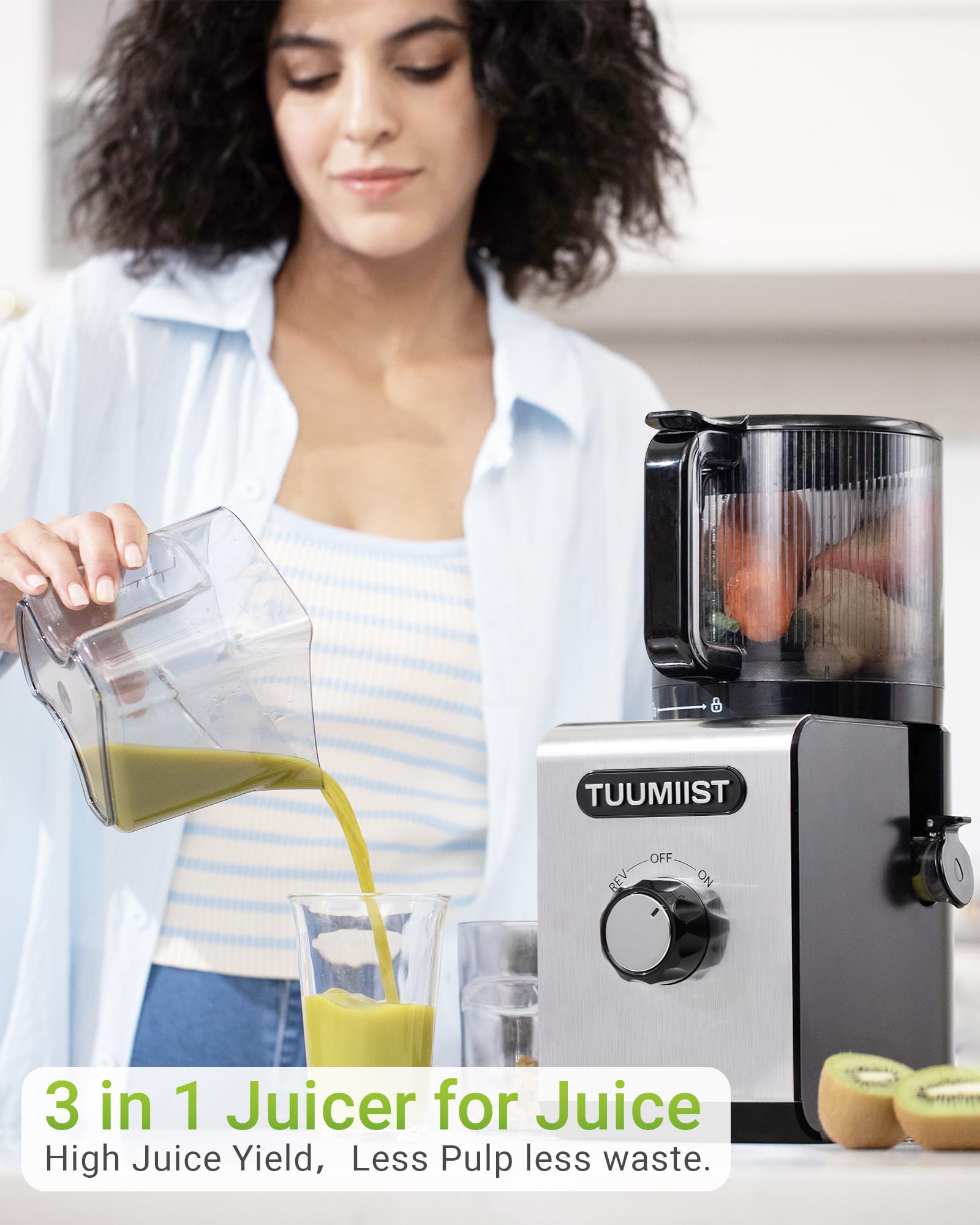 Juicer Machine, 6.5" Large Feed Chute Cold Press Juicer with 350W, Slow Masticating Juicer for Whole Vegetables & Fruits, High Juice Yield, Easy to Clean, Black - Available at All In One Marketplace Canada