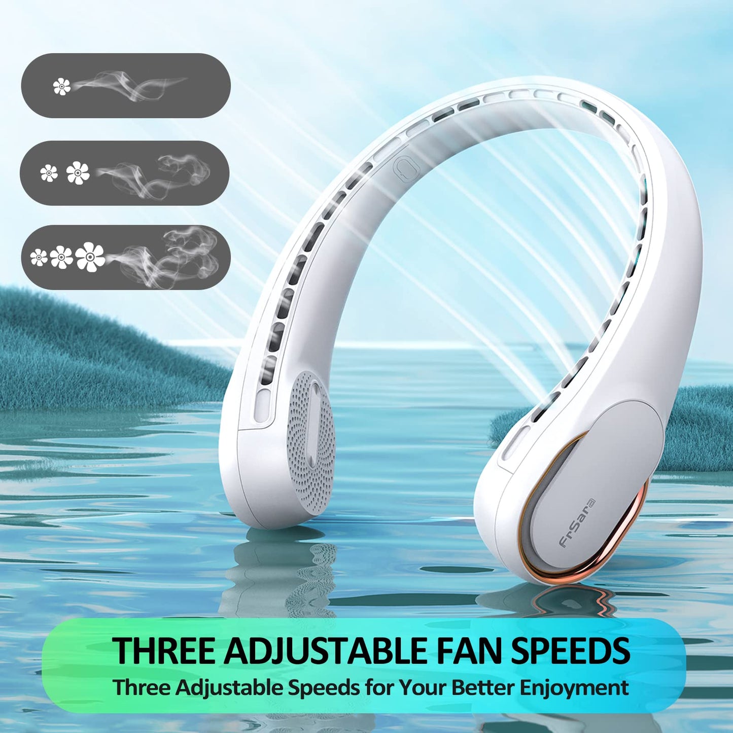 Neck Fan, Neck Fans Portable Rechargeable, Upgrade 360° Air Outlet, Super Quiet, 3 Speeds, 4000mAh Personal Bladeless Wearable Fan for Indoor Outdoor Travel-White - Available at All In One Marketplace Canada