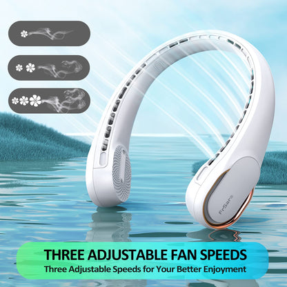 Neck Fan, Neck Fans Portable Rechargeable, Upgrade 360° Air Outlet, Super Quiet, 3 Speeds, 4000mAh Personal Bladeless Wearable Fan for Indoor Outdoor Travel-White - Available at All In One Marketplace Canada