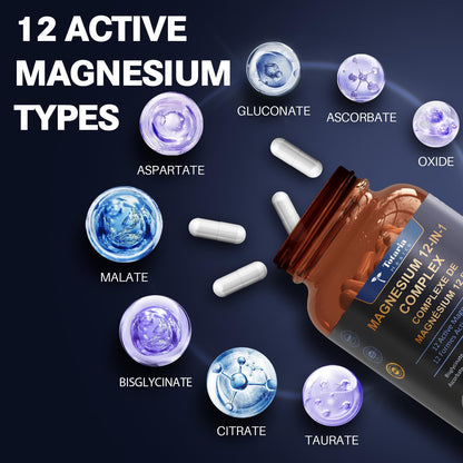 Totaria Magnesium Complex 700mg 12 in 1 Magnesium Supplement with Glycinate Citrate Malate Oxide Taurate Aspartate Orotate Magnesium Relaxation,Muscle,Heart Support, Vegan 120 Capsules - Available at All In One Marketplace Canada