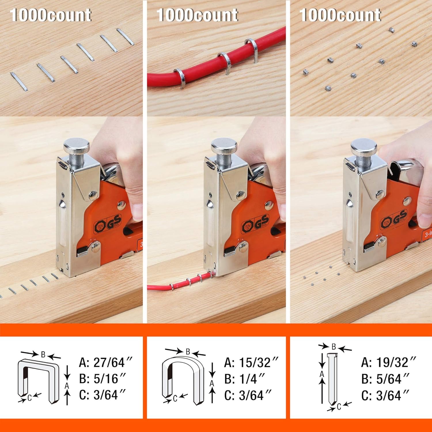 ValueMax Staple Gun Kit, 3-in-1 Stapler with 3000 Staples for Furniture, Wood, Cable, DIY, Craft, Canvas ValueMax