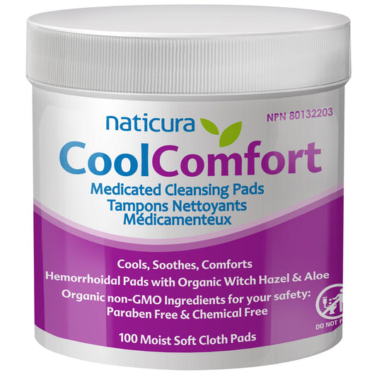 CoolComfort Personal Cleansing Pads with Organic Witch Hazel and Aloe Vera - All Natural and Fast Acting Wipes for Hemorrhoid Burning, Itching, Pain and Swelling - 100 Pads - No Parabens - Available at All In One Marketplace Canada