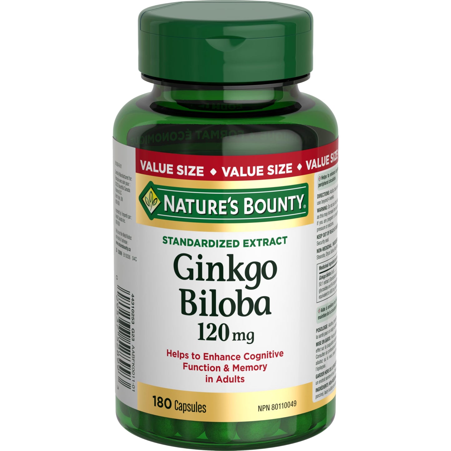NATURE'S BOUNTY Gingko Biloba, 120 mg, Value Size, Helps to Enhance Cognitive Function, 180 Capsules, 78.5 g - Available at All In One Marketplace Canada