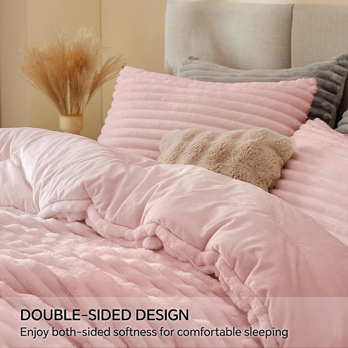BEDELITE Fleece Queen Comforter Set, Soft Fluffy Bedding Set, Pink 🍁 All In One Marketplace Canada