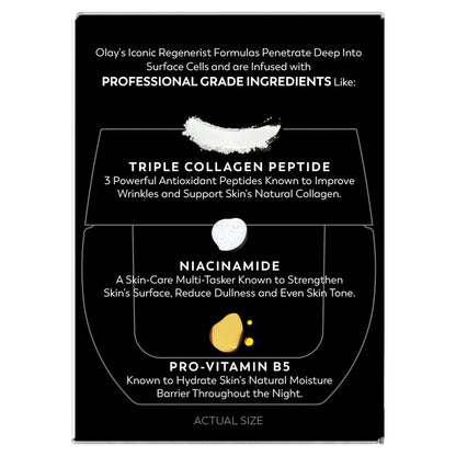 Olay Face Moisturizer, Anti-Aging Night Cream for Women - Fragrance-Free Skin Care, Instant Hydration, Anti-Wrinkle, Reduces Fine Lines, Exfoliates, Smooths Texture - Niacinamide, Amino Pepitde, 50 mL [Packaging may Vary]