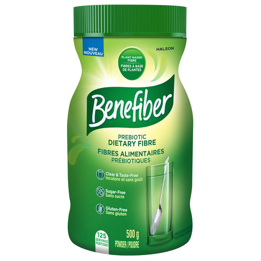 Benefiber Prebiotic Fibre Supplement Powder, Promotes Good Gut Health, Unflavoured & Completely Clear, Dissolves in Drinks & Food, Plant‑Based, Sugar‑Free, Gluten‑Free, Non-GMO, Daily Soluable Fibre Supplement, 125 Servings (500 g) - Available at All In One Marketplace Canada