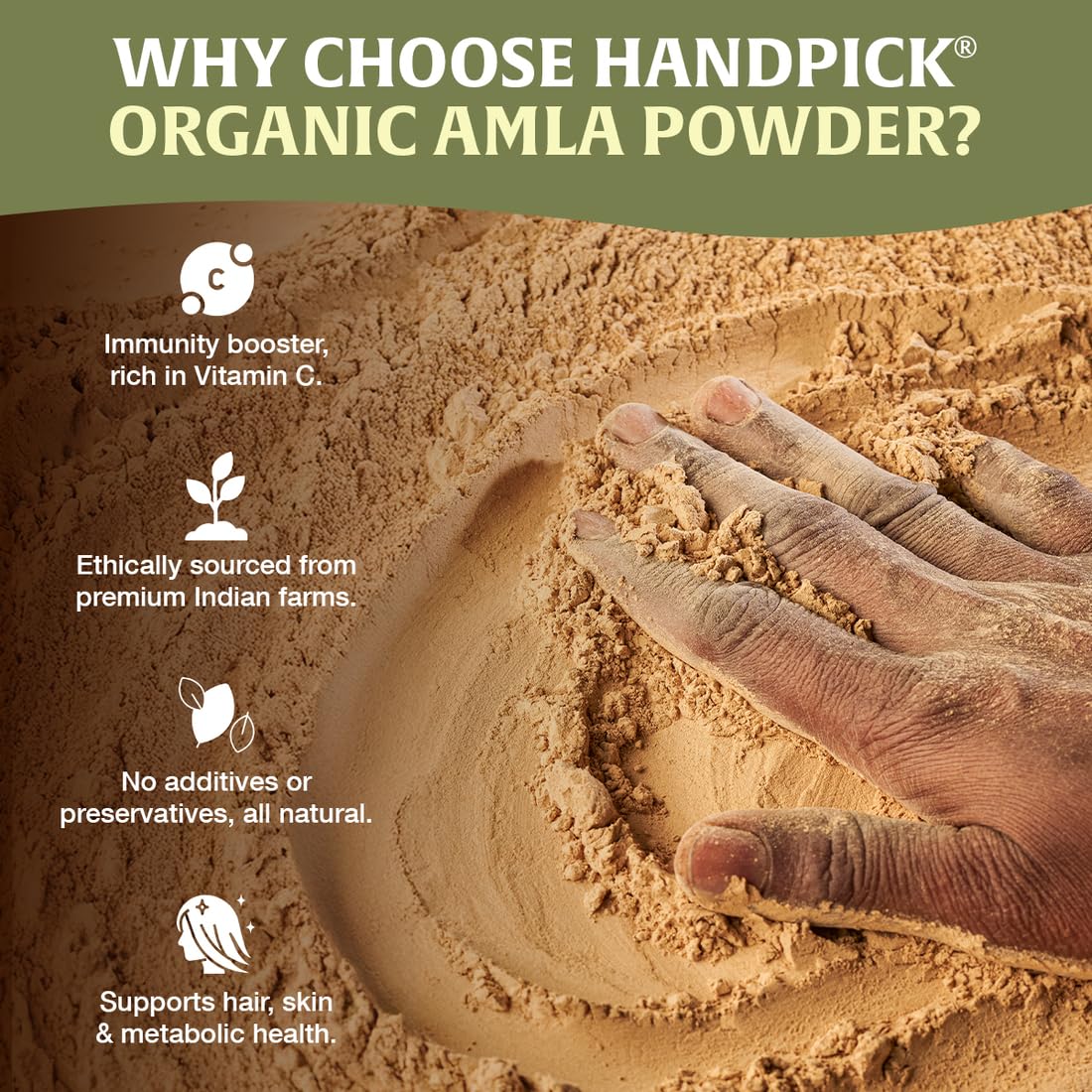 HANDPICK, Amla Powder (397gm/14oz) Halal Amalaki, Non-GMO | 100% Raw and Natural - Lab Tested for Purity | Indian Gooseberry Powder | Resealable Zip Lock Pouch