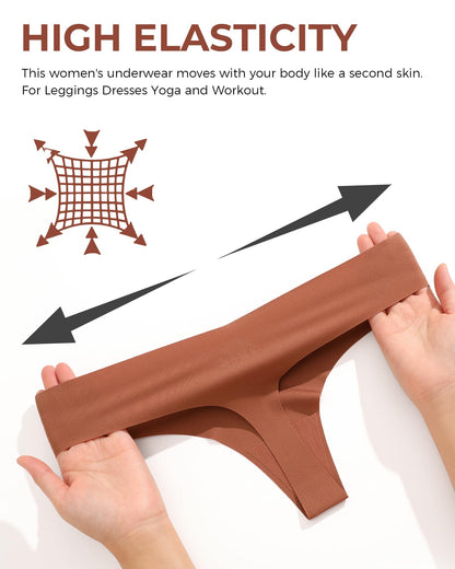 Underwear Womens Seamless Underwear Thongs for Women Sexy No Show V-Waisted Ladies Tangas Panties 6 Pack