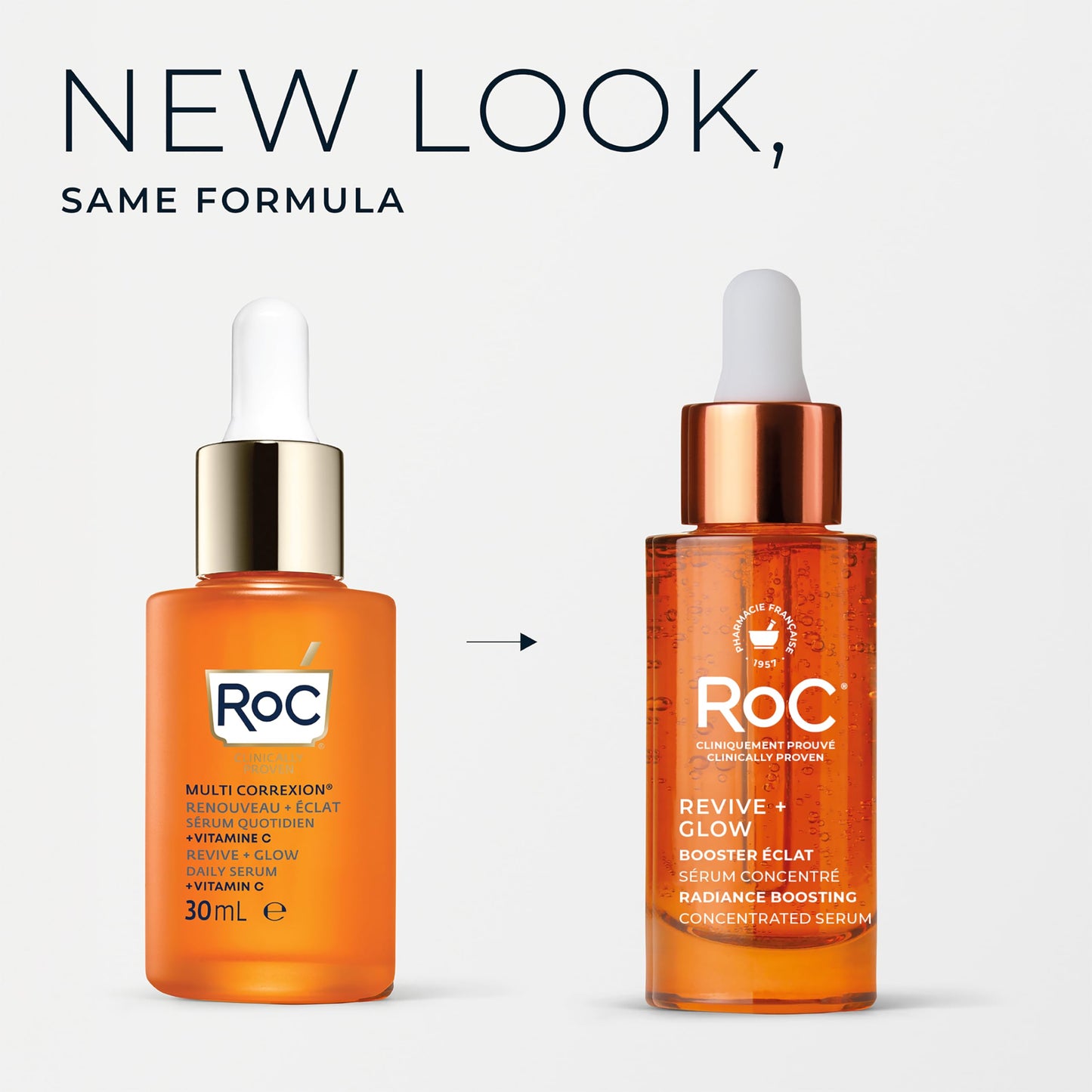 RoC Multi Correxion® Revive + Glow 10% Active Vitamin C Serum for Face, Daily Anti-Aging Wrinkle and Skin Tone Skin Care Treatment, Brightening Serum for Dark Spots, 30ML, Clear RoC