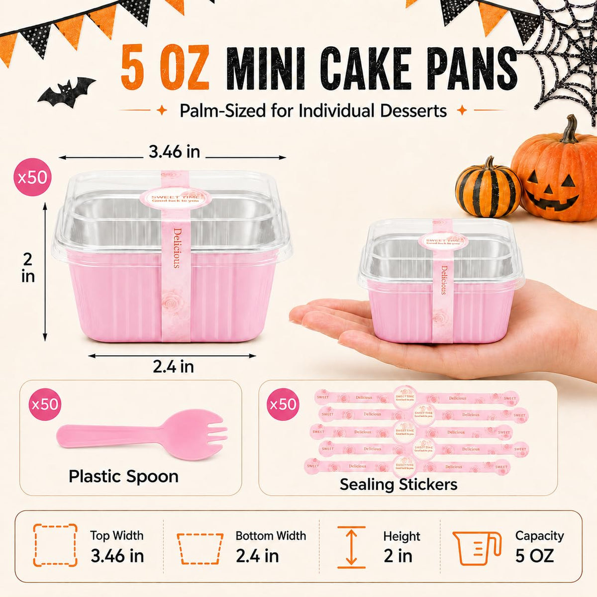 NPLUX Mini Cake Pans with Lids, 50 Pack Pink 5oz for Picnic Desserts 🍁 All In One Marketplace Canada