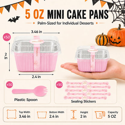 NPLUX Mini Cake Pans with Lids, 50 Pack Pink 5oz for Picnic Desserts 🍁 All In One Marketplace Canada