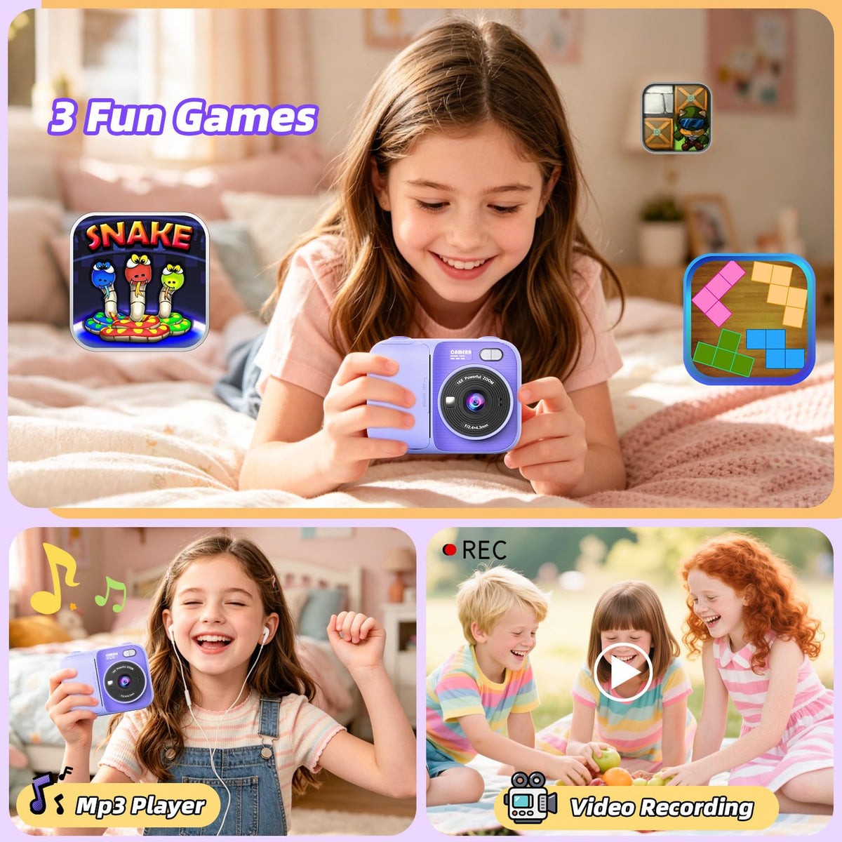 Kids Instant Print Camera with 5 Rolls Print Paper, 1080P HD Camera, Rechargeable Portable Toddler Selfie Camera, Christmas Birthday Gifts Toys for Boys Girls Age 3-12 🍁 All In One Marketplace Canada