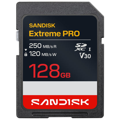 SANDISK 128GB Extreme PRO SD UHS-I Card - Up to 250MB/s Read Speed and 120MB/s Write Speed, 4K UHD, Full HD, U3, and V30 - SDSDXXJ-128G-GSCIN