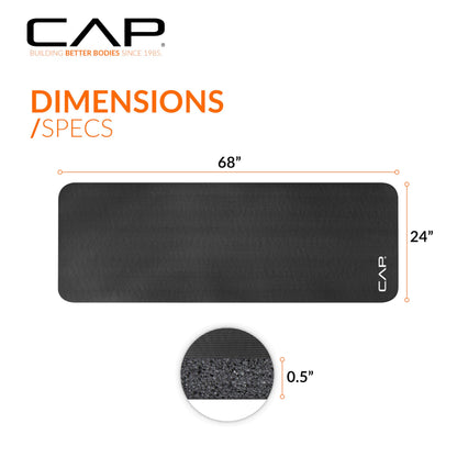 CAP Barbell Yoga Mat 1/2" Thick with Carrying Strap - High Density Exercise Mat for Yoga, Pilates, Stretching, Floor & Fitness Workouts - 68''x24''x1/2" | Black