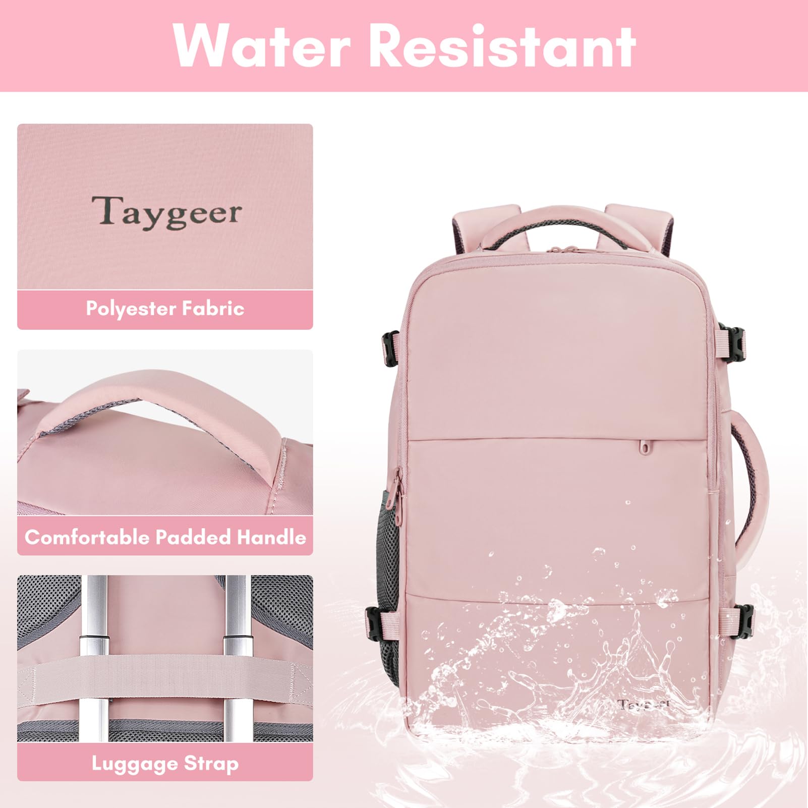 Taygeer Travel Backpack for Women, Carry On Backpack with Shoe Pouch, TSA 15.6inch Laptop Backpack Flight Approved, College Nurse Bag Casual Daypack for Weekender Business Hiking, Pink - Available at All In One Marketplace Canada