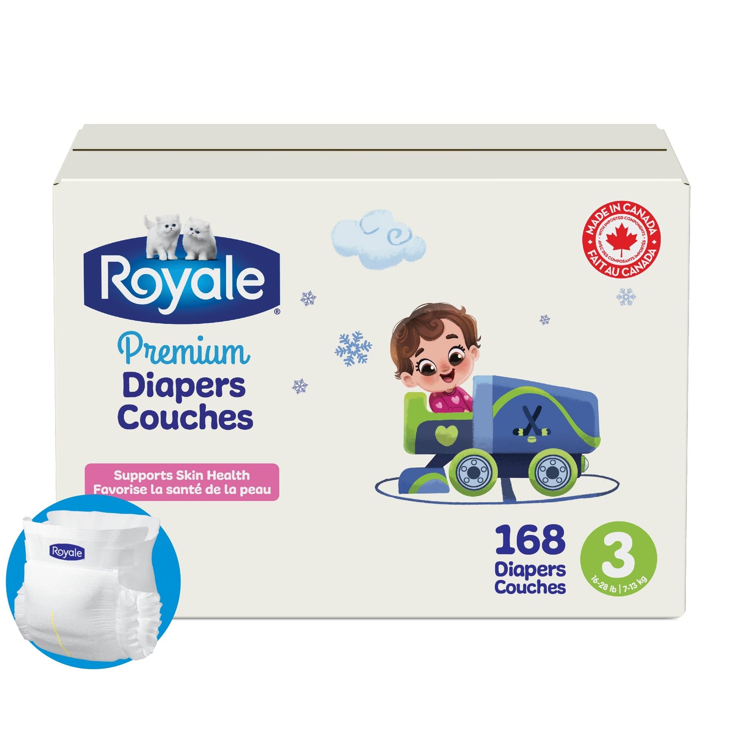 Royale Premium Diapers, Size 3 (16-28 lb), 168 Count, Disposable Baby Diapers (Packaging may vary)