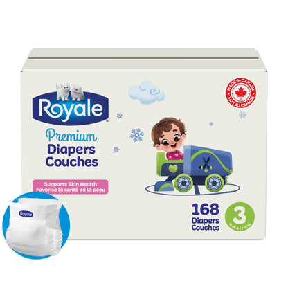 Royale Premium Diapers, Size 3 (16-28 lb), 168 Count, Disposable Baby Diapers (Packaging may vary)