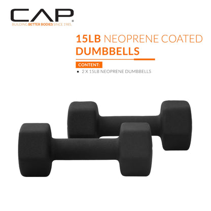 CAP Barbell Neoprene Dumbbell Weights, 15 lb Pair, Black