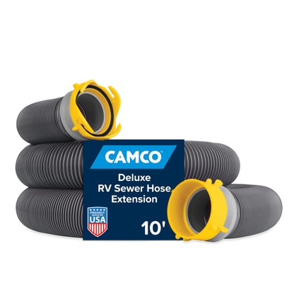 Camco 39665 Deluxe 10' Sewer Hose Extension - Heavy Duty Design with Swivel Fittings, Easy To Use and Compresses For Simple Storage, Storage Caps Included , Gray 🍁 All In One Marketplace Canada