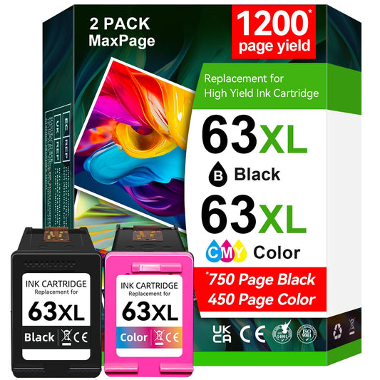 High Yield 63 Black/Tri-Color Ink,Compatible for HP 63 63XL Ink Cartridge Combo Pack, Work for Envy 4520 4522 3634 OfficeJet 3830 4650 5252 5258 DeskJet 3636 1111 3630 1112 3637 Printer