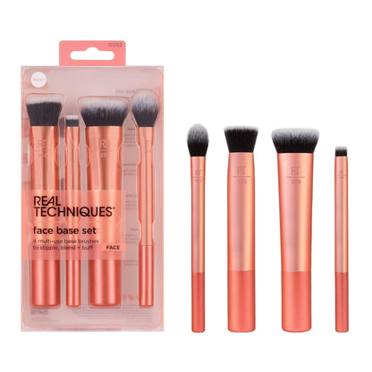 Real Techniques Face Base Makeup Brush Kit, For Concealer, Foundation, & Contour, Works With Liquid, Cream & Powder Products, For Blending & Buffing, Makeup Brush Set for Sculpting, 4 Piece Set