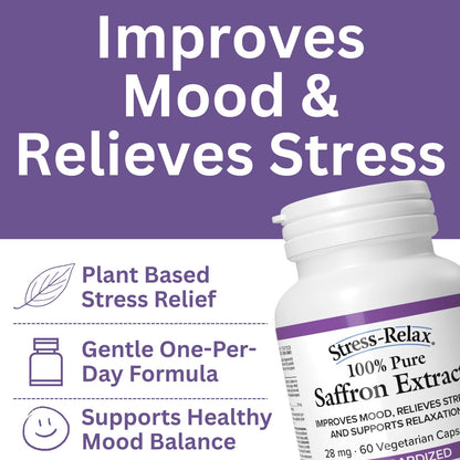 Natural Factors Stress-Relax Saffron Extract 28 mg, 60 DAY SUPPLY, 100% Pure, 60 Veg Caps, Improves Mood, Relieves Stress & Supports Relaxation, Proudly Canadian - Available at All In One Marketplace Canada