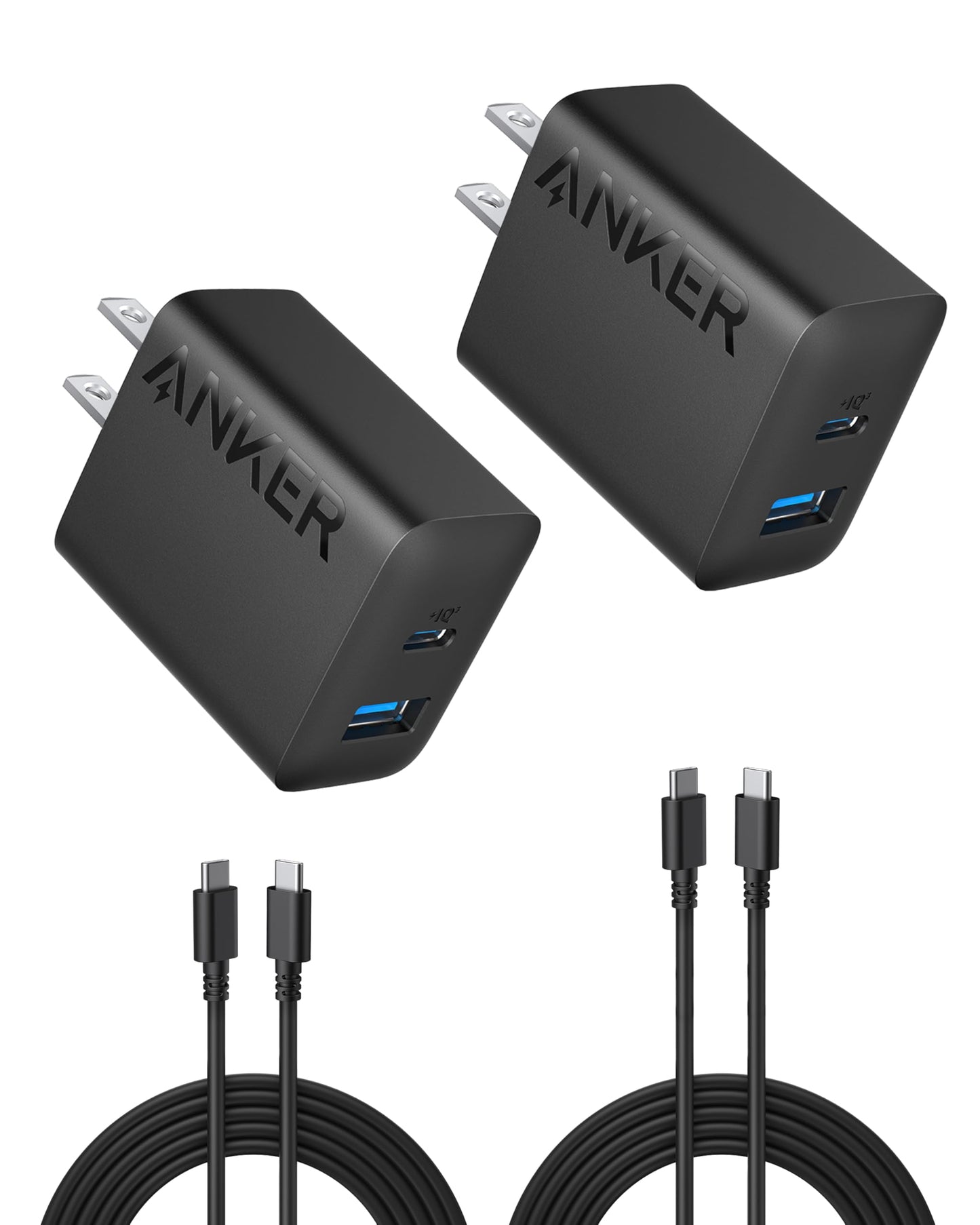 Anker iPhone 17/16 Charger, 2-Pack 20W Fast USB C Charger Block, for iPhone 17/16/16 Pro Max/15 Series/iPad Pro and More (2 Pack & 2 Cable)(Black) - Available at All In One Marketplace Canada