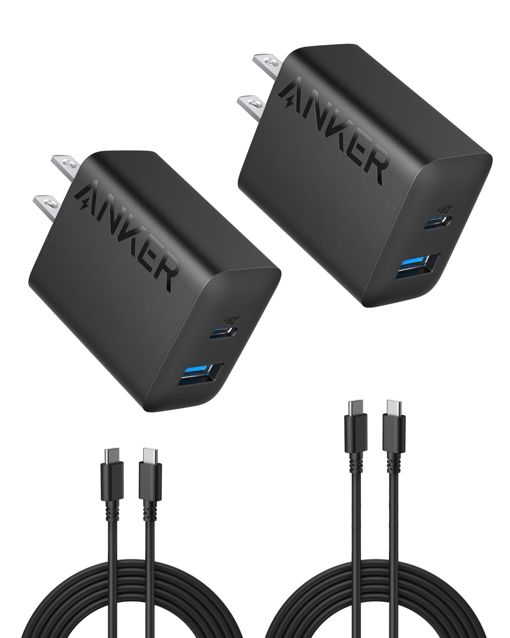 Anker iPhone 17/16 Charger, 2-Pack 20W Fast USB C Charger Block, for iPhone 17/16/16 Pro Max/15 Series/iPad Pro and More (2 Pack & 2 Cable)(Black) - Available at All In One Marketplace Canada