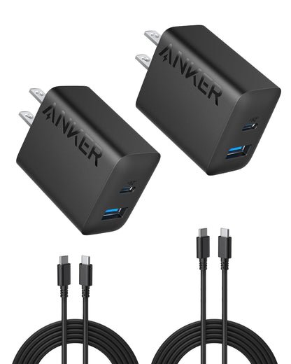 Anker iPhone 17/16 Charger, 2-Pack 20W Fast USB C Charger Block, for iPhone 17/16/16 Pro Max/15 Series/iPad Pro and More (2 Pack & 2 Cable)(Black) - Available at All In One Marketplace Canada