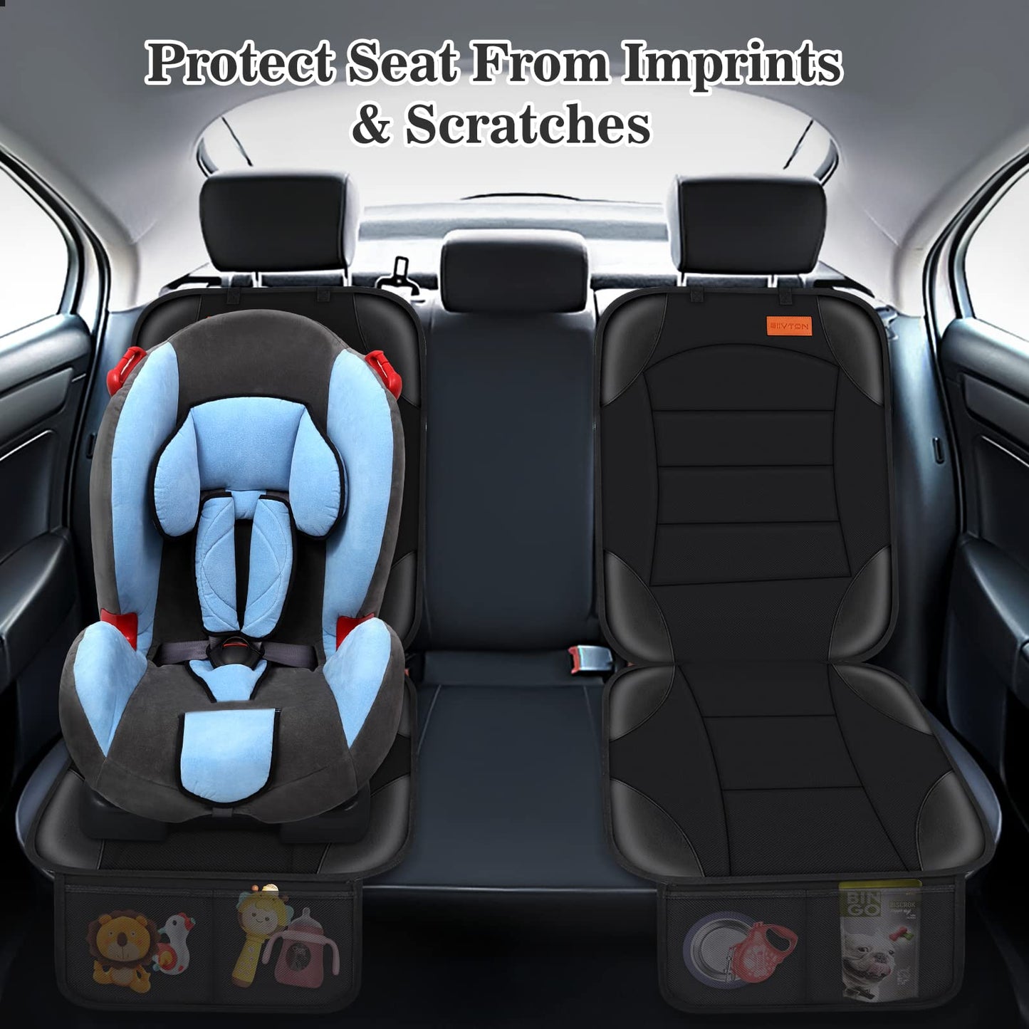 Car Seat Protector for Child Car Seat, Siivton Carseat Seat Protectors for Leather and Fabric Seats, with Mesh Pockets, Non-Slip Backing, Carseat Protectors for Vehicles (One Pack, Black)