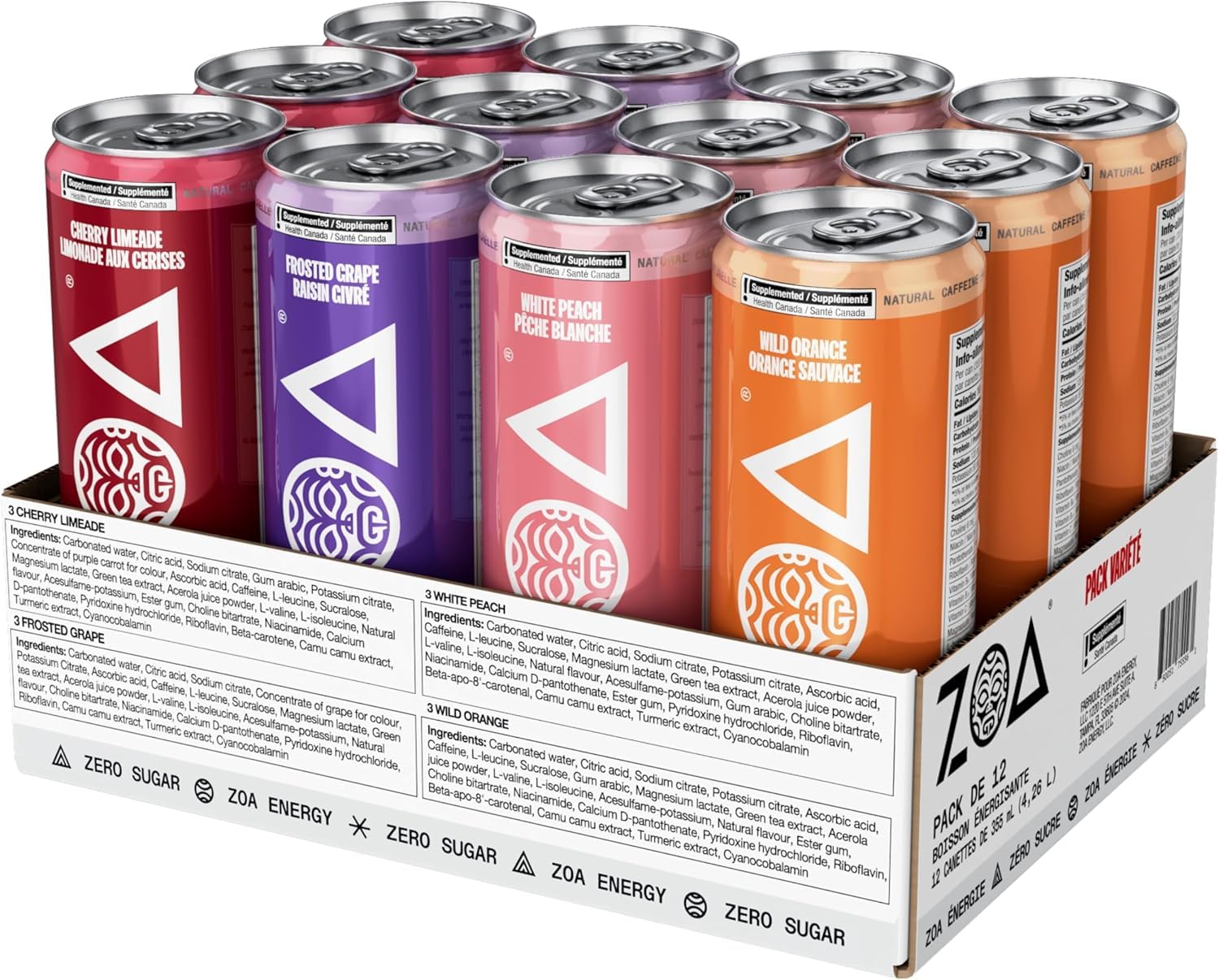 ZOA Sugar Free Energy Drinks, Variety Pack - 355ml (Pack of 12)