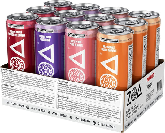 ZOA Sugar Free Energy Drinks, Variety Pack - 355ml (Pack of 12)