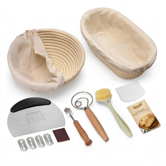 KOACKL Sourdough Bread Starter Kits, Banneton Sourdough Bread Making Tools Kit, Banneton Proofing Basket Making Bread Basket Baking for Baking Dough with Rising Pattern (Round and Oval) - Available at All In One Marketplace Canada