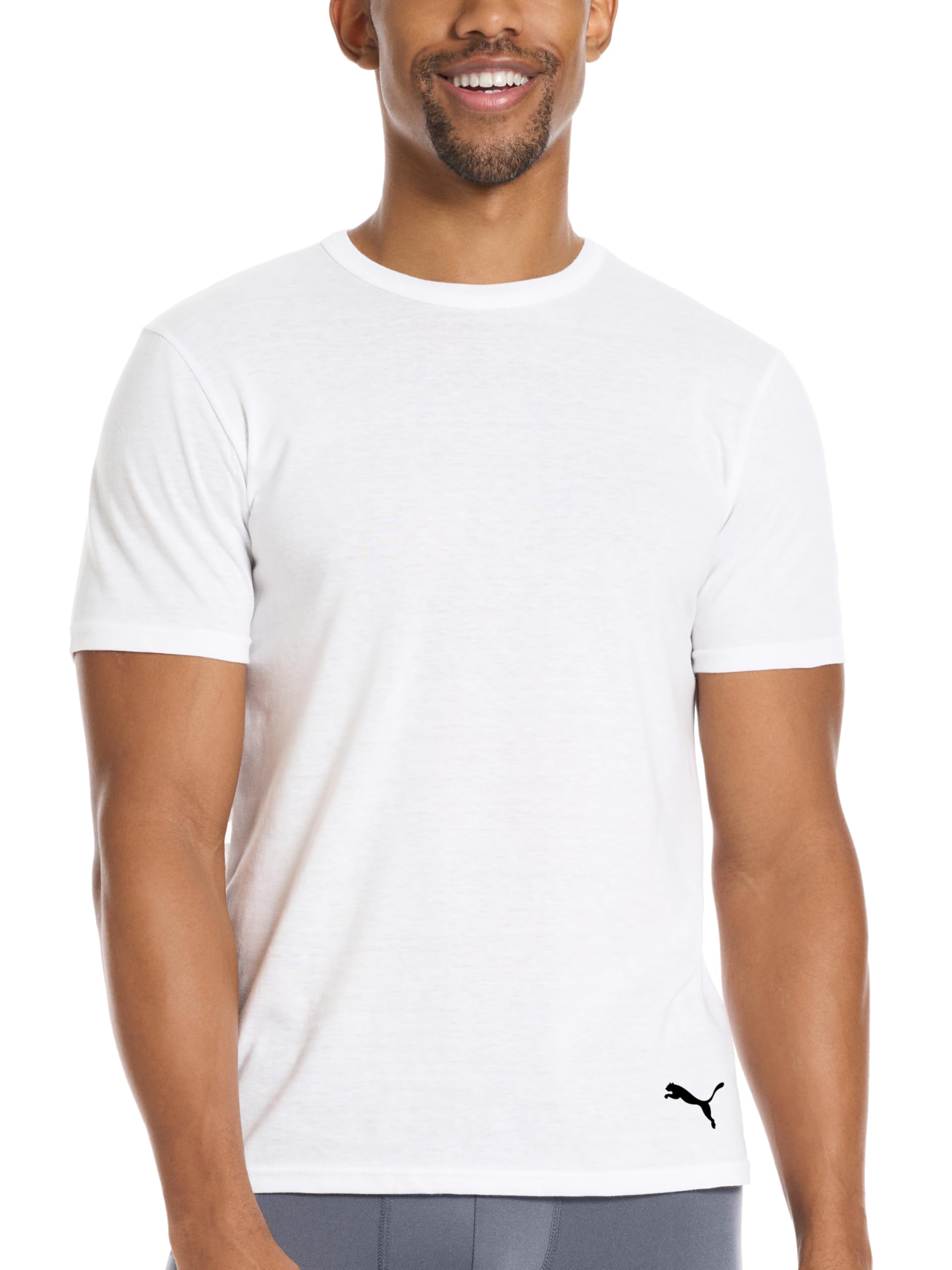 PUMA Men's 4 Pack Cotton Crewneck Short Sleeve T-Shirt, Black/Grey/White/Navy, Large PUMA