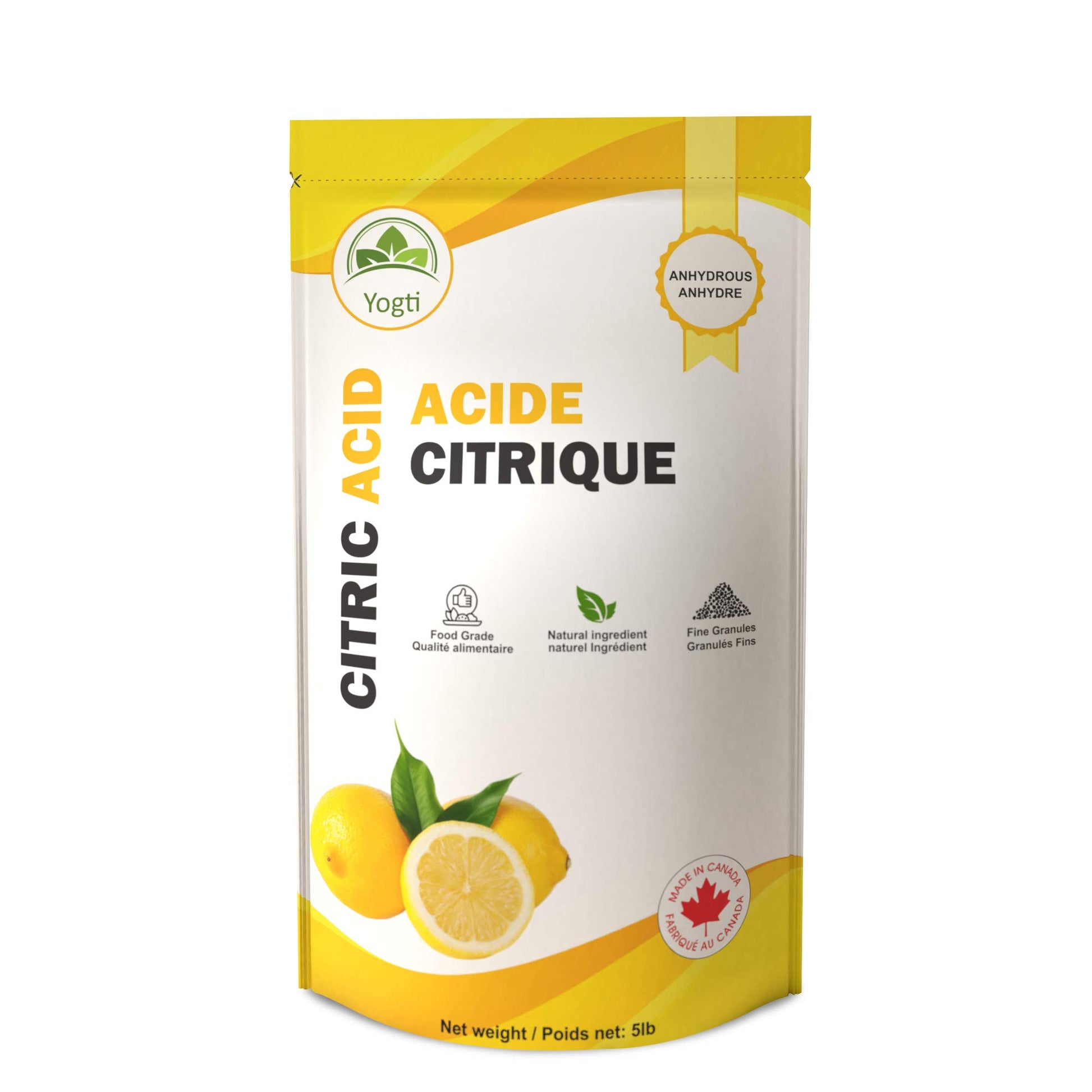 Yogti [Made in Canada] Citric Acid Powder for Bath Bombs, Food Grade, 100% Pure, Non-GMO (5 lb) Yogti