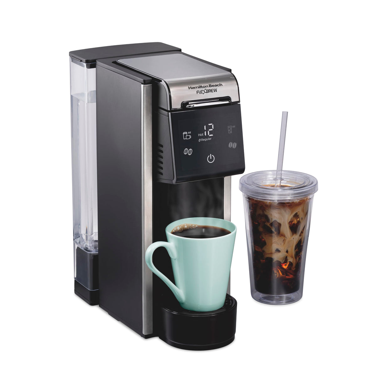 Hamilton Beach FlexBrew Advanced 4-in-1 Coffee Maker, Single Serve Hot & Iced Coffee Maker, K-Cup Pod & Grounds Compatible, 45 oz Removable Reservoir, Black (49925)