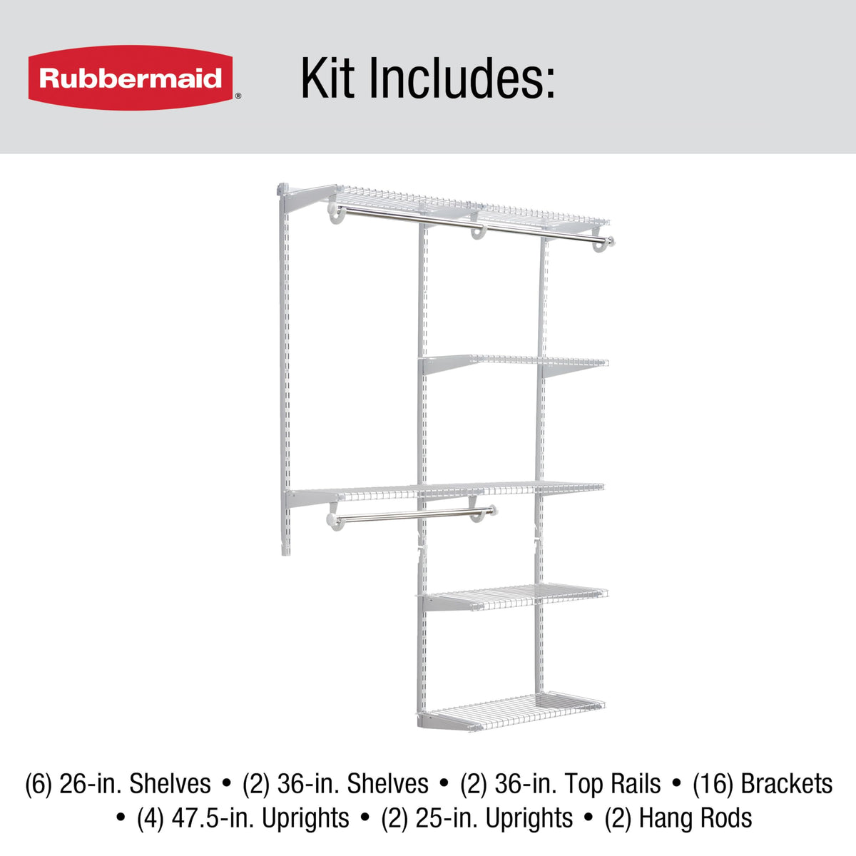 Kit de placard sur mesure Rubbermaid Configurations Deluxe, blanc, 1,2 à 2,4 mètres, FG3H8900WHT