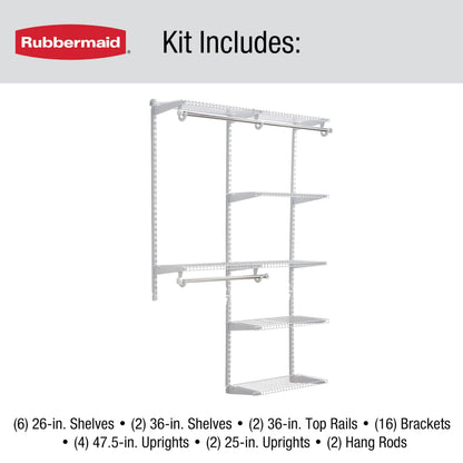 Kit de placard sur mesure Rubbermaid Configurations Deluxe, blanc, 1,2 à 2,4 mètres, FG3H8900WHT