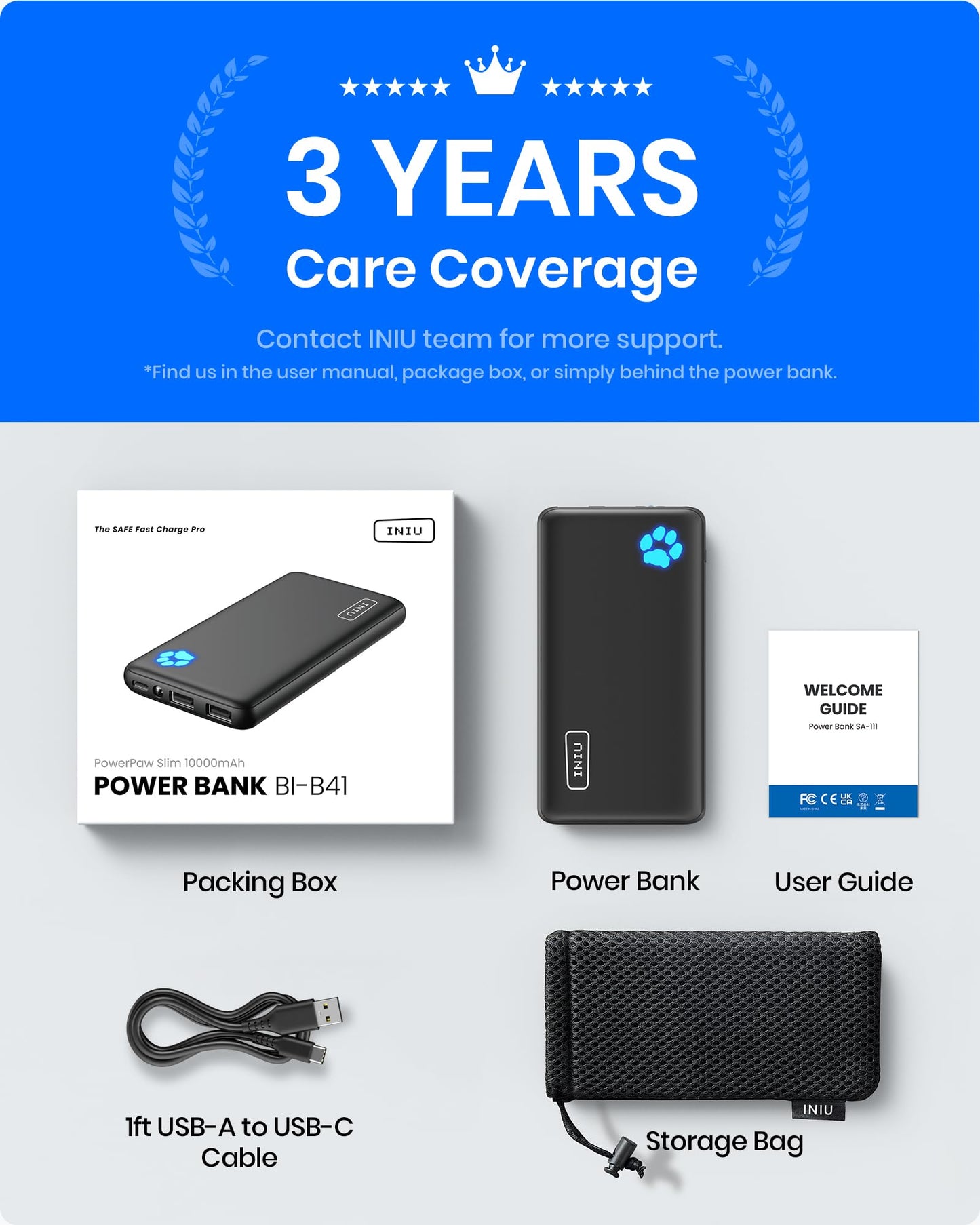 INIU Power Bank, Slimmest 10000mAh Portable Charger, Triple 3A High-Speed Charge External Battery Pack with Flashlight, USB C Phone Charger for iPhone 17 16 15 14 13 Samsung S22 Google LG iPad etc - Available at All In One Marketplace Canada