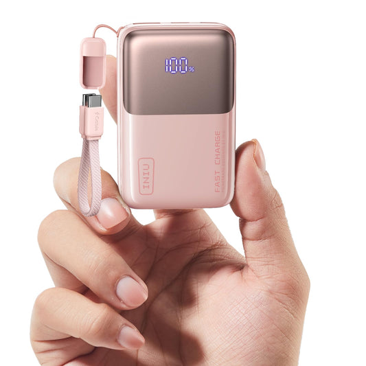 INIU Power Bank, Ultra Mini 10000mAh 45W Fast Charging Portable Charger, USB C Battery Pack with Cable, Flight-Safe Travel Powerbank for iPhone 17 16 15 14 13 12 Pro Max Air, Samsung S26 S25 S24, Pink