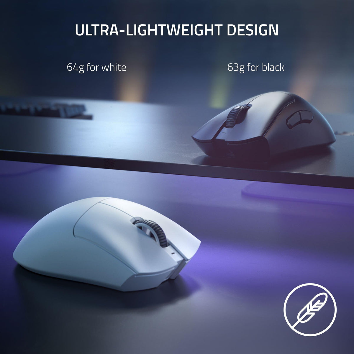Razer DeathAdder V3 Pro Wireless Gaming Mouse, 64g, 90 Hr Battery, White