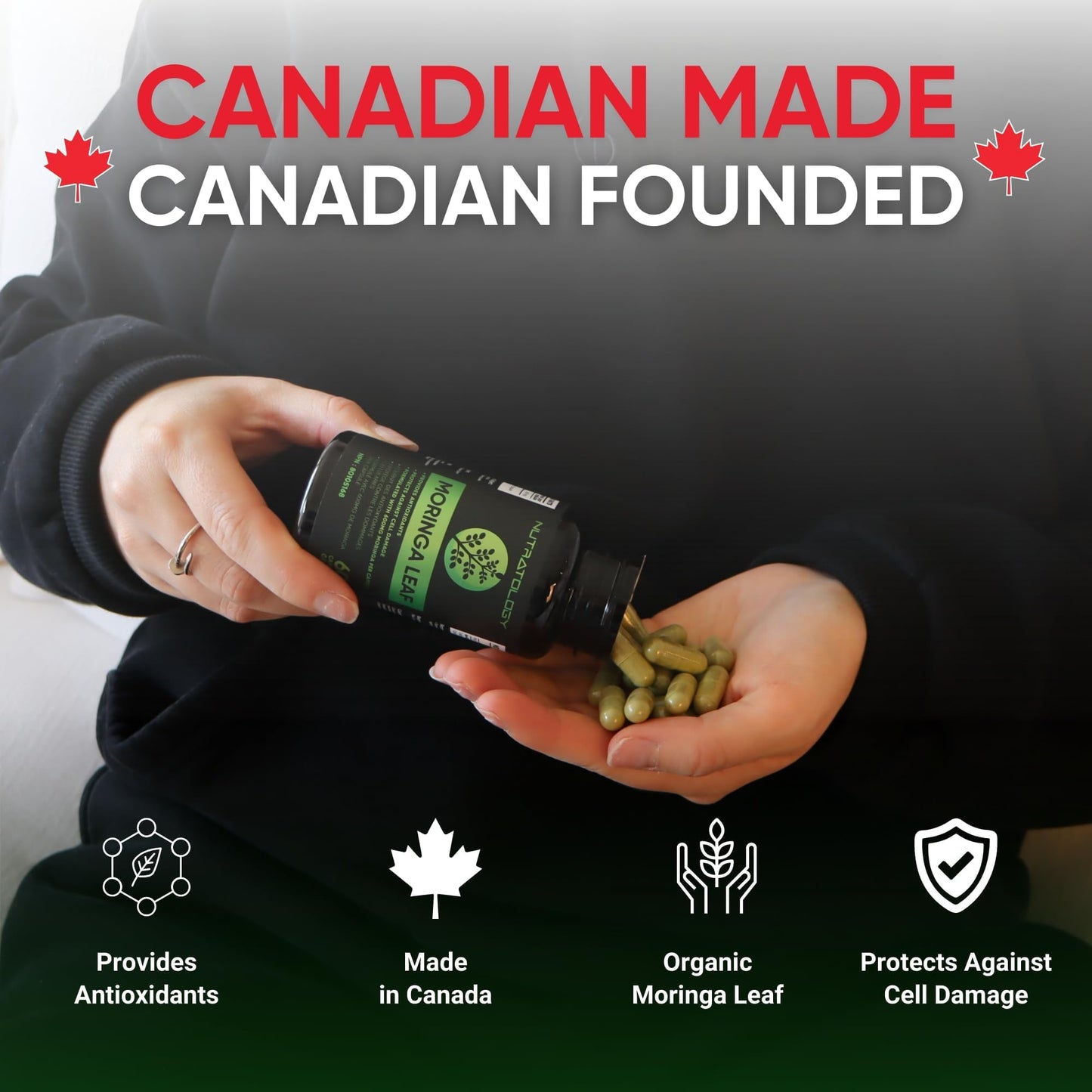 Nutratology® Organic Moringa Leaf Capsules | 1200MG Per Serving | Canadian-Made | Provides Powerful Antioxidants - Protects Against Cell Damage, Supports Liver Detox & Gut Health - 120 Caps - Available at All In One Marketplace Canada